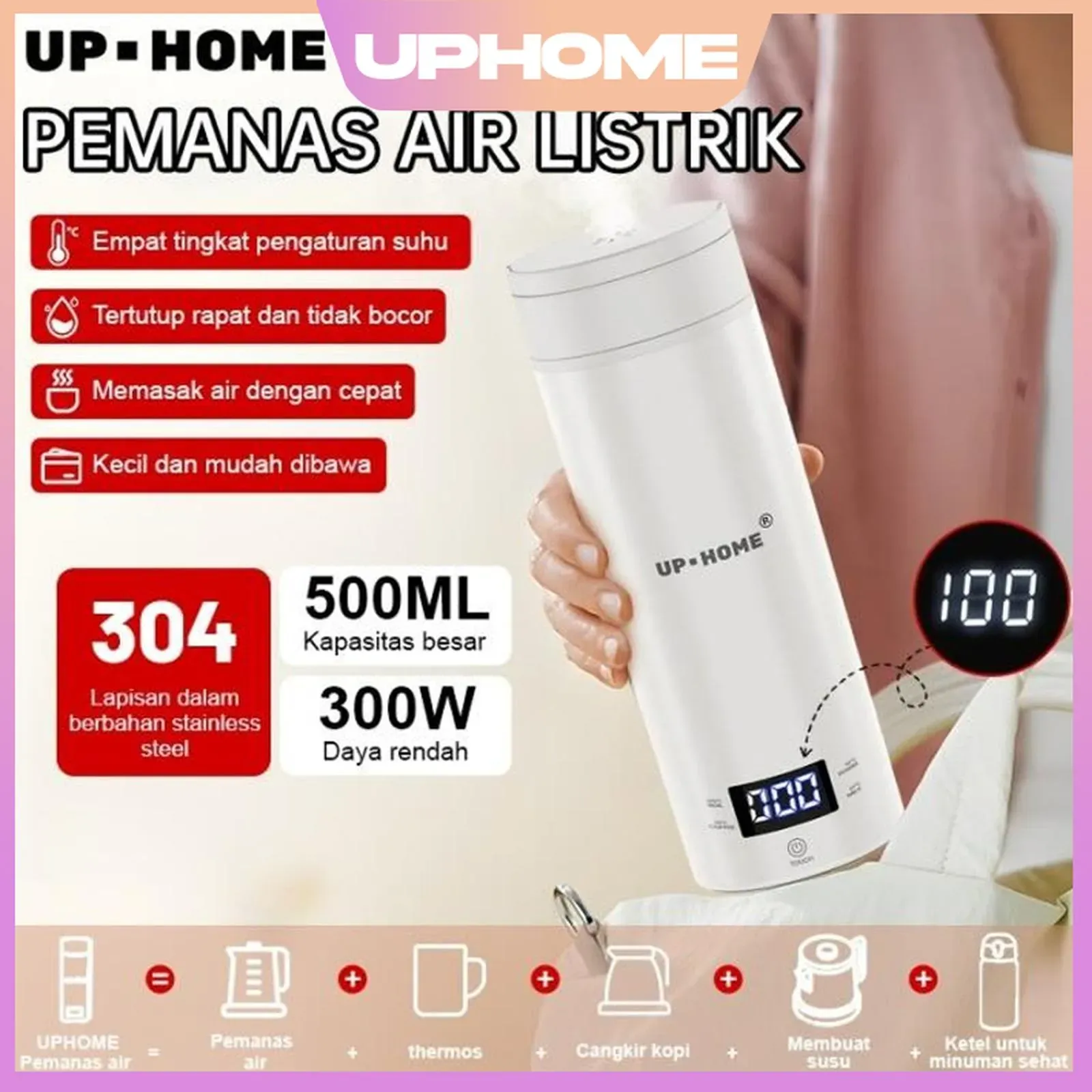 UPHOME Pemanas Air Listrik Electric 500ml 300W