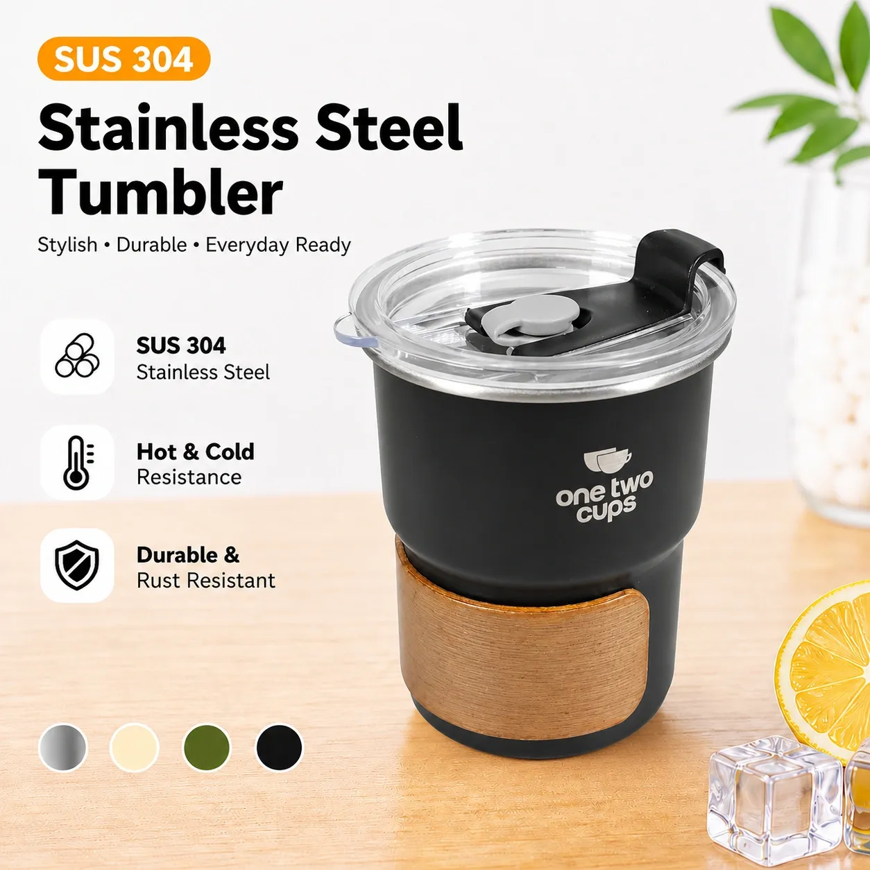 One Two Cups Gelas Tumbler Wood Cover Stainless 300ml - BC140