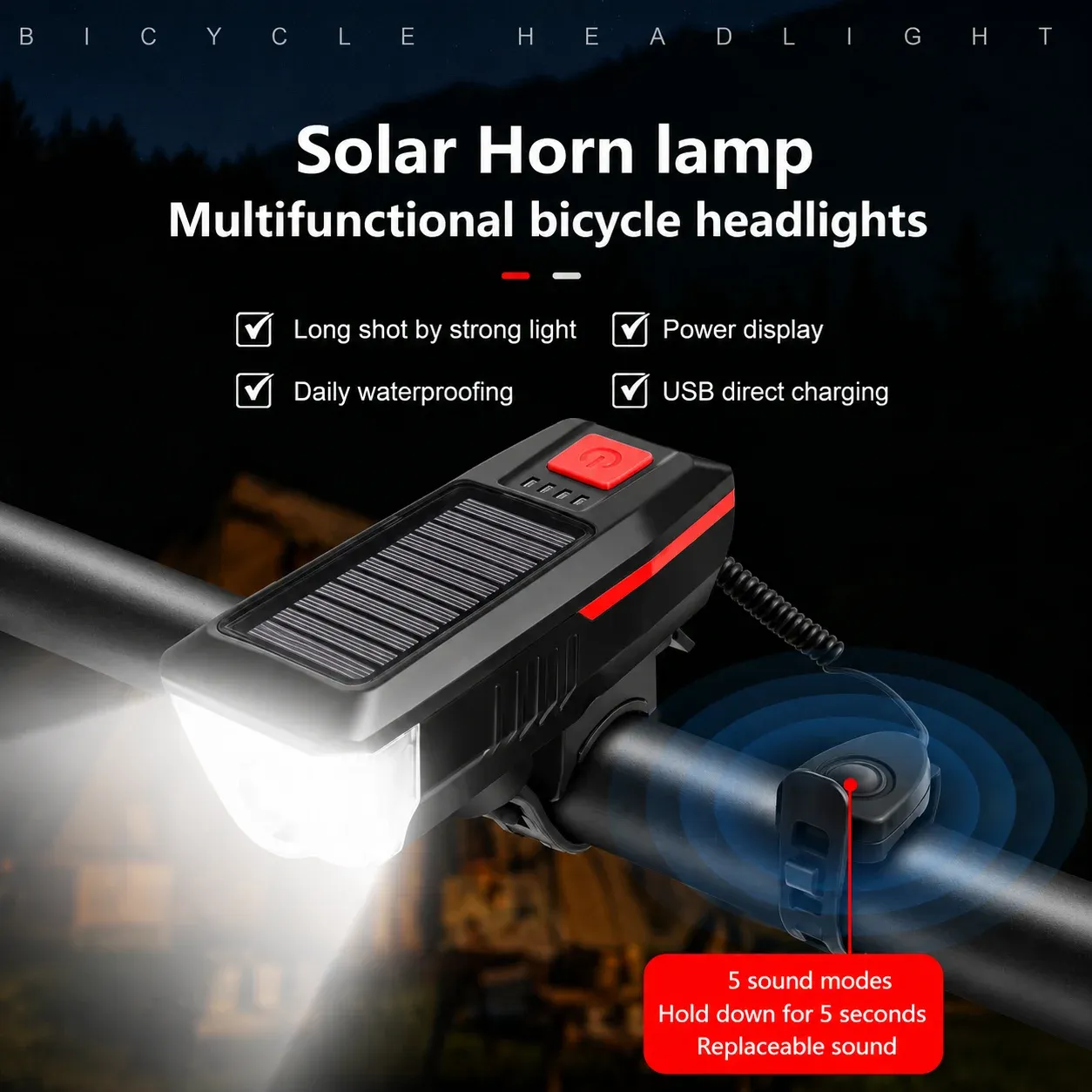 LIMOST Lampu Depan Sepeda Klakson Solar Panel 2000mA - LY-17