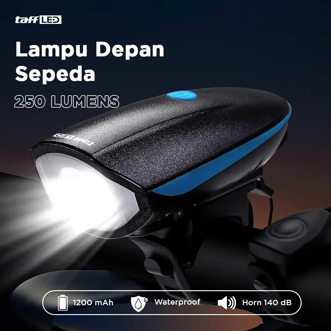 TaffLED Lampu Depan Sepeda Klakson 1200mAh 250 Lumens - 7588