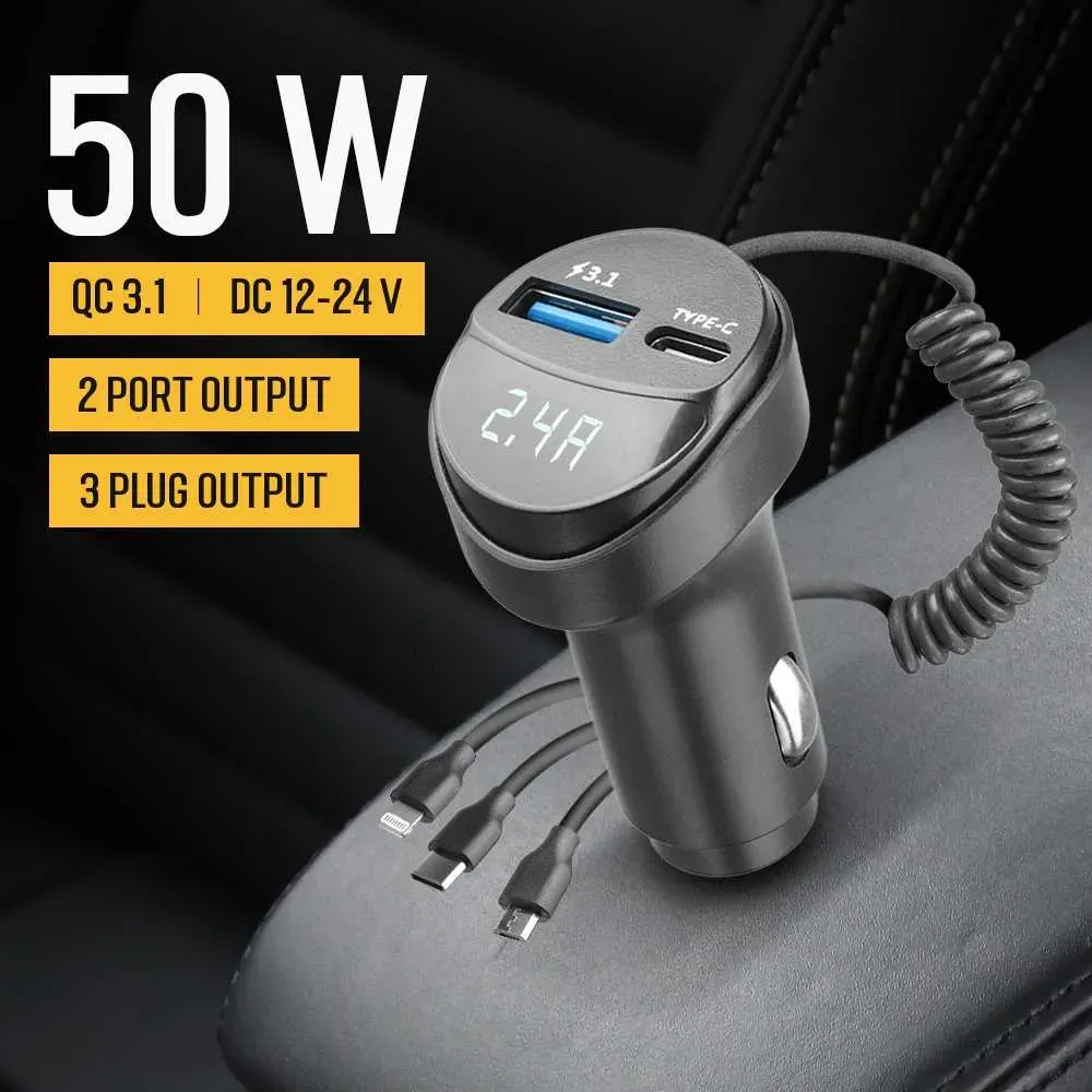 Miys Car Charger QC 3.1 with 3 Kabel Charger - KC-08