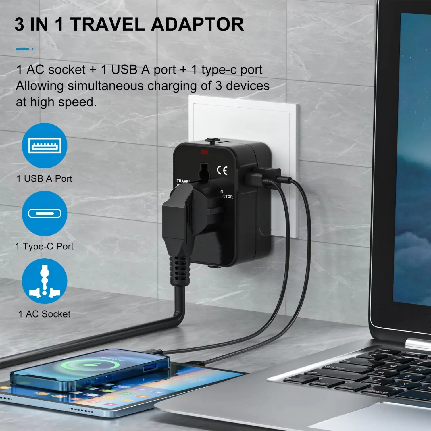 Travel Adaptor Universal USB-C 1300W LENCENT