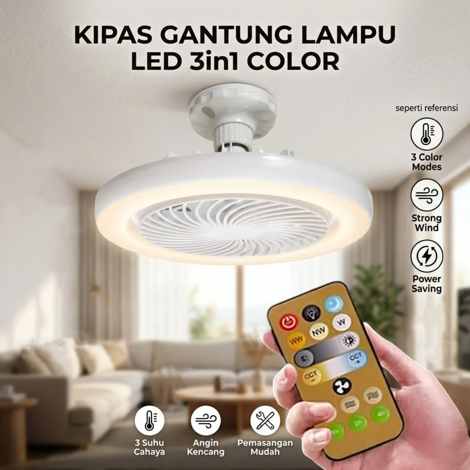 JOYINLED Kipas Angin Gantung 3in1 Color with Remote - JY217