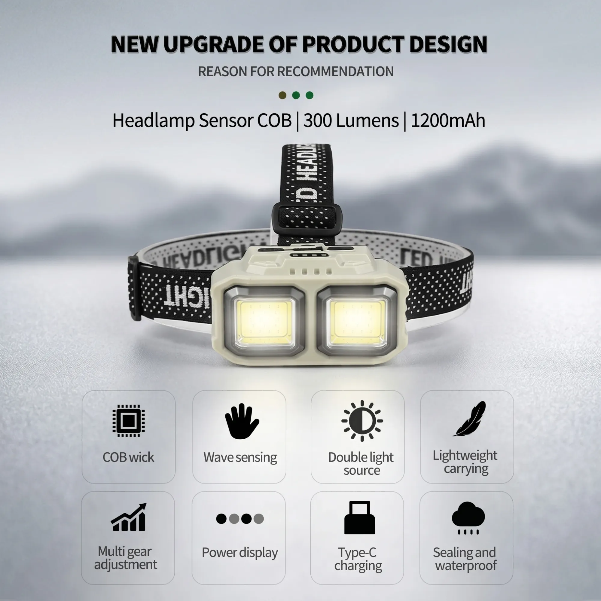 Htomaza Smart Sensor COB LED Headlight 300 Lumens 1200mAh - HX-816S