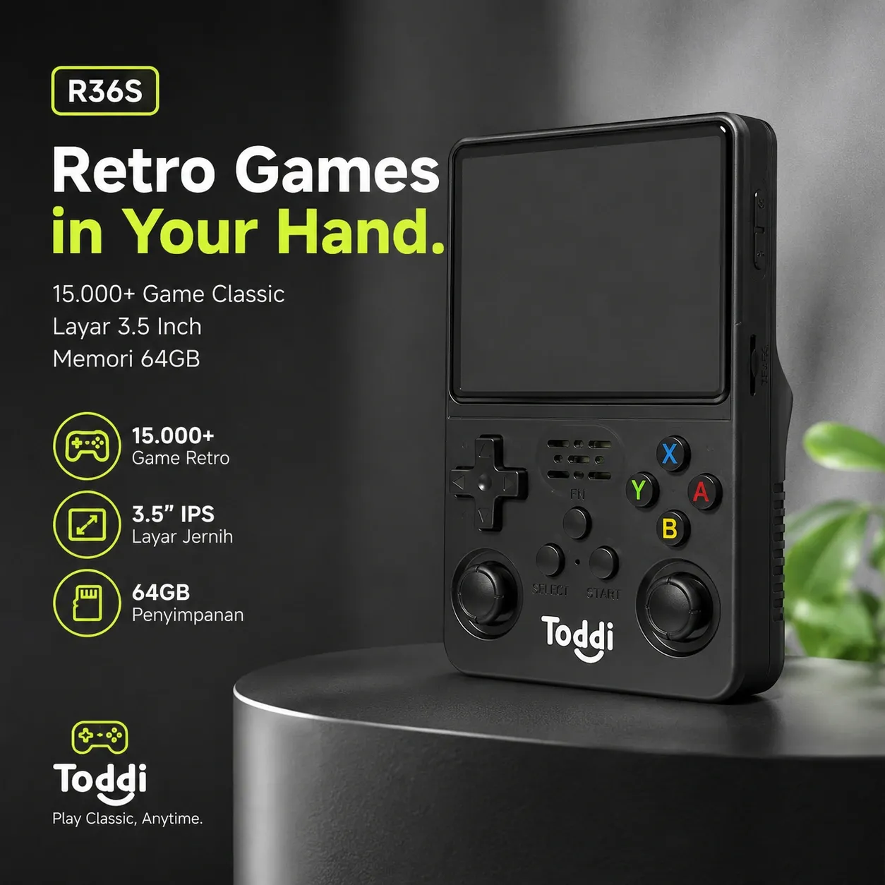 Toddi Game Console Retro 15K 64GB 3.5 Inch - R36S
